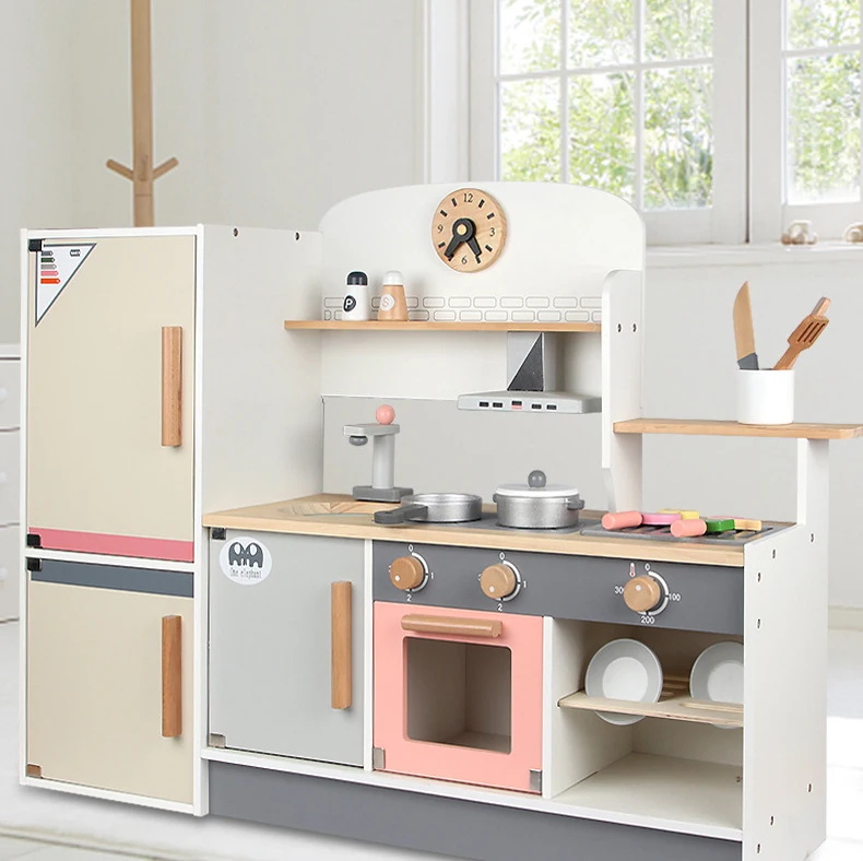 Educational Toys Simulation Refrigerator Kitchen Pretend Toy 2022 Hot Sale High Quality Wooden for Kids 64*28*20cm 