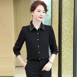 Fashion new 2022 white chiffon shirt women temperament long-sleeved professional shirt korean blouse