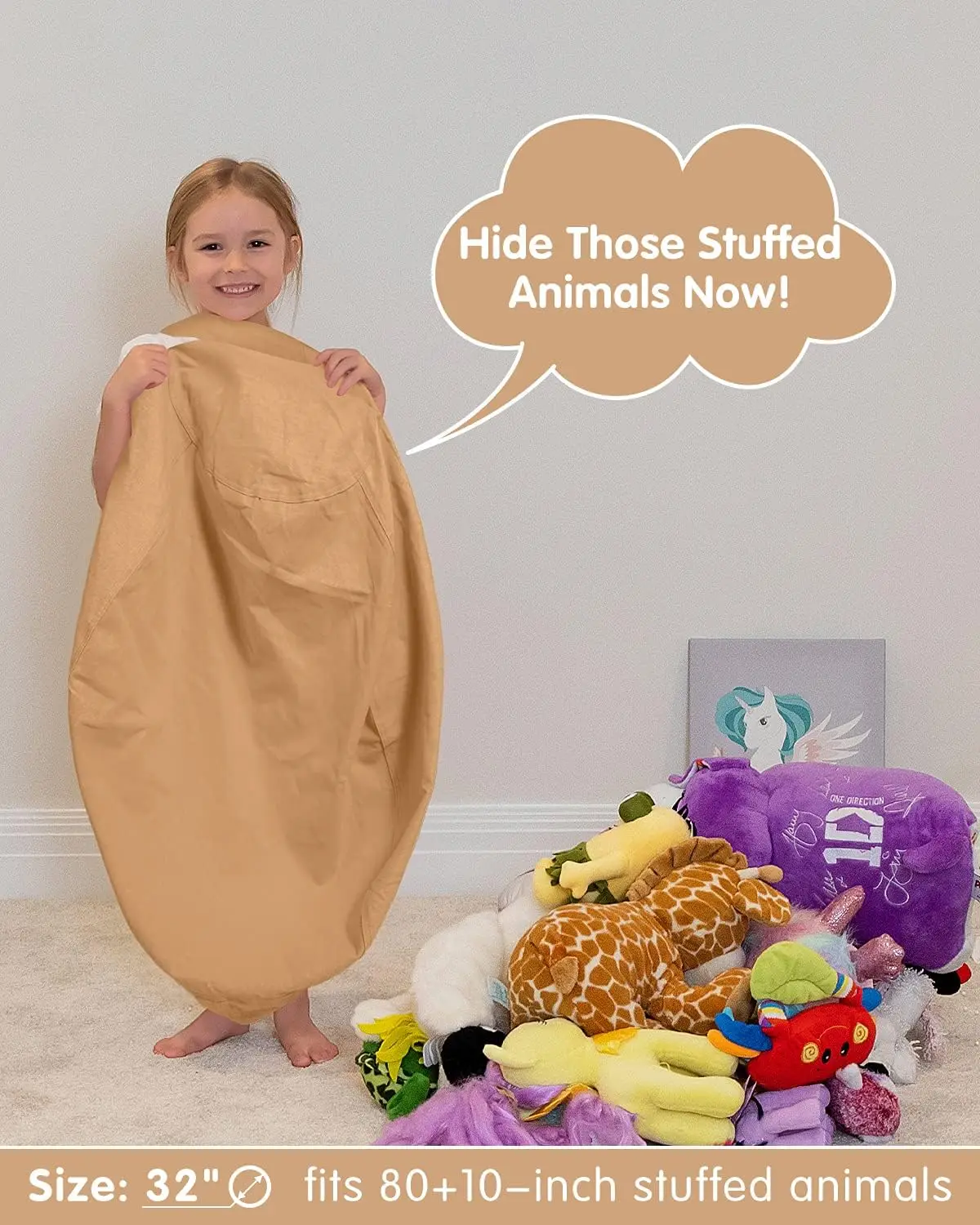 Stuffed Corduroy Animal Bean Bag Storage Chair, Beanbag Coversfor Organizing Plush Toys, Turns into Bean Bag Seat for Kids