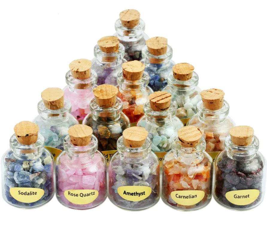 Mini Gemstone Bottles Chip Crystal Healing Tumbled Gem Reiki Wicca stone set