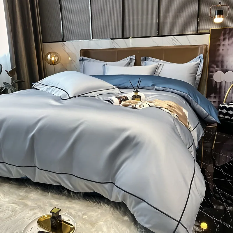 High Quality Luxury 60 Thread Count Long Staple 100% Cotton Comforter Duvet Cover Set Solid Color Luxury Bedding Set