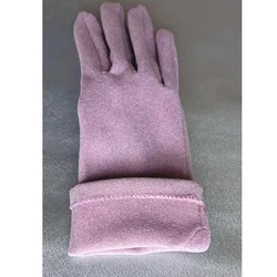 Winter Soft Warm Women Suede Gloves Full Finger With Cuff Trim Cuff Outdoor  Protective lady Gloves