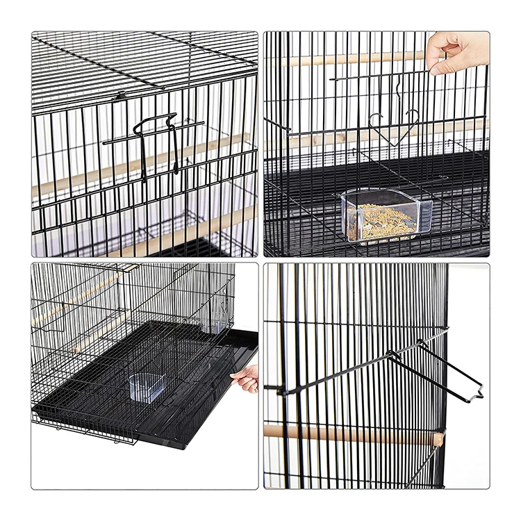 Steel Wires Parrot Cage Black Birds Sustainable 6 Kgs Bird Keeping Bird Perrot 45.5 X 45.5 X 77 Cm Push-up 1pc/carton Iron,metal