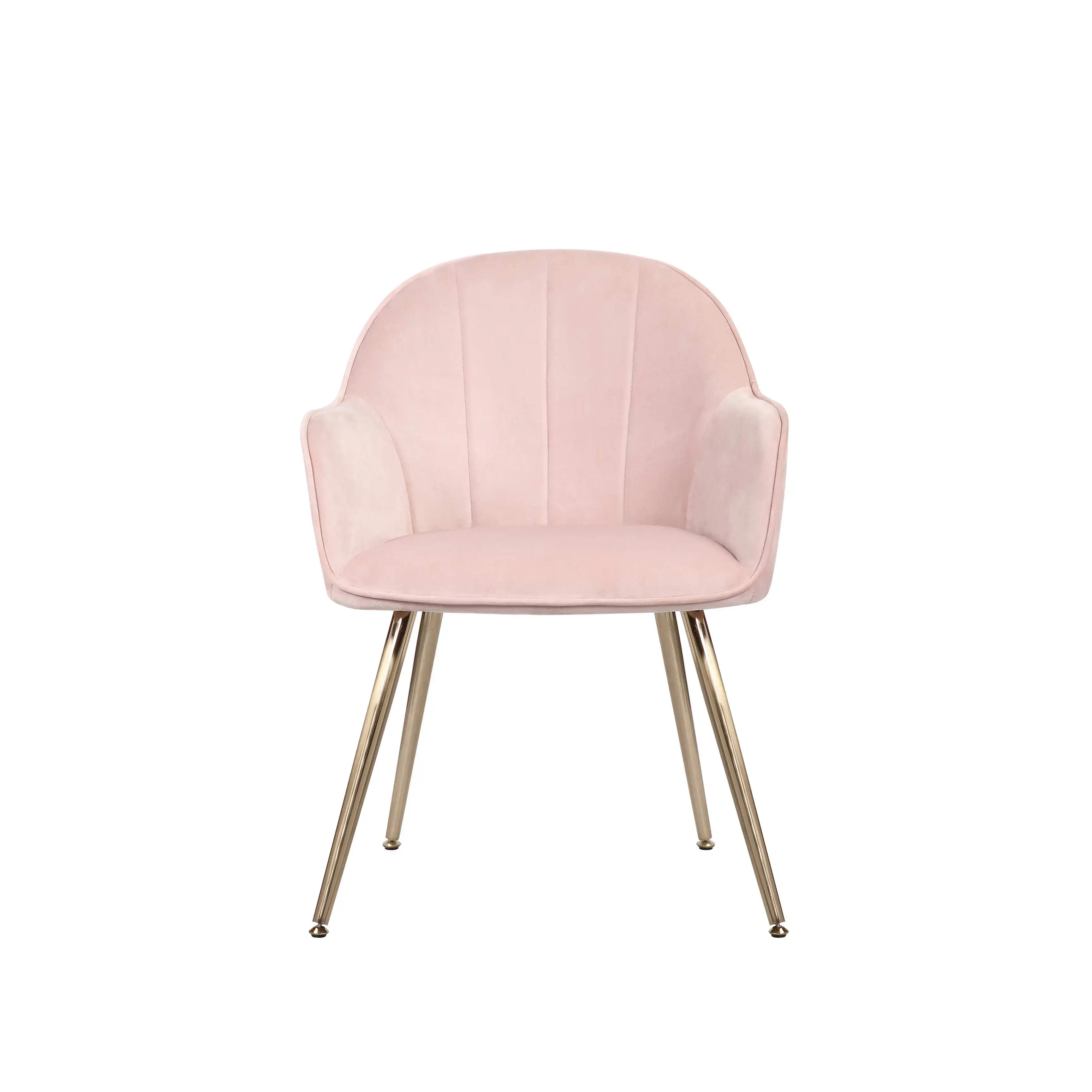 Multi-Functional Home Furniture Velvet Upholstery Golden Chrome Leg Adjustable Foot Living Room Pink Leisure Chair With Arm Rest