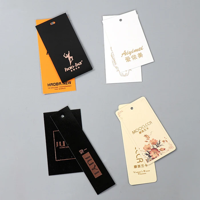 Printing Design Jeans Labels for Apparel Coated Paper Kraft Labels Hang Tag with Barcode QR Code for pants, Tshirt, garment