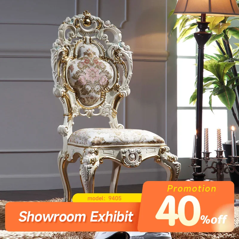 Luxury classic baroque chair Italian solid wood frame with leaf gilding dining room furniture French rococo dining room chair