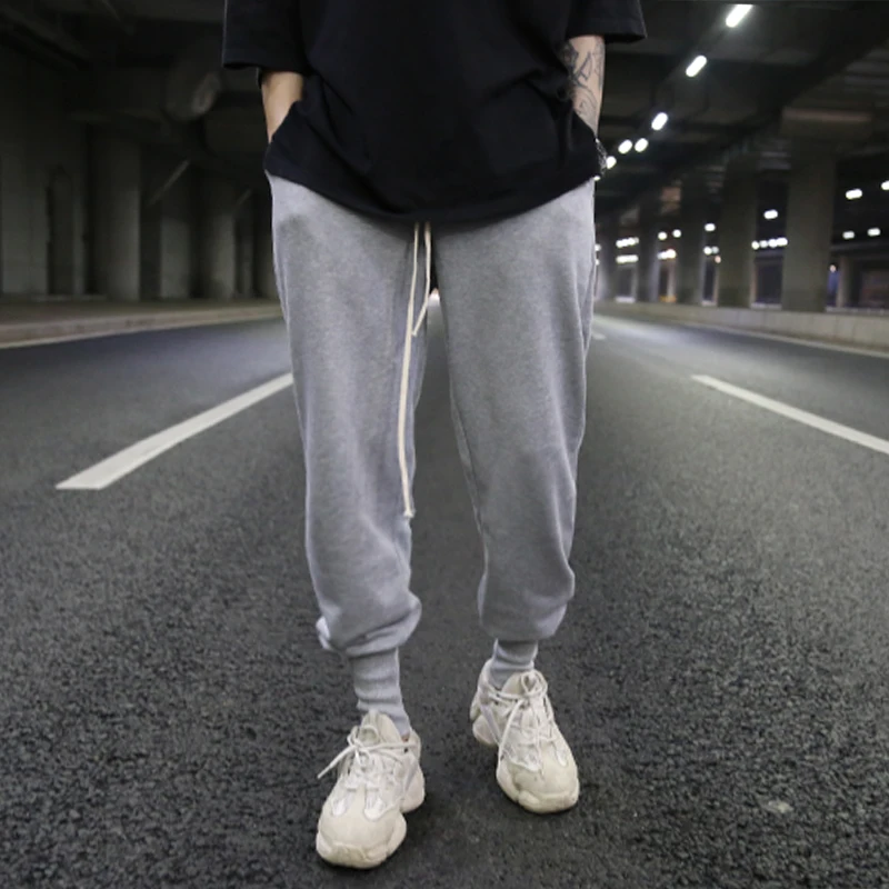 Dark Ro-Style European And American-Style High Street Loose-Fit Terry Cloth Ribbed Beam Leg Pants Ins-Drawstring-Style Casual Co