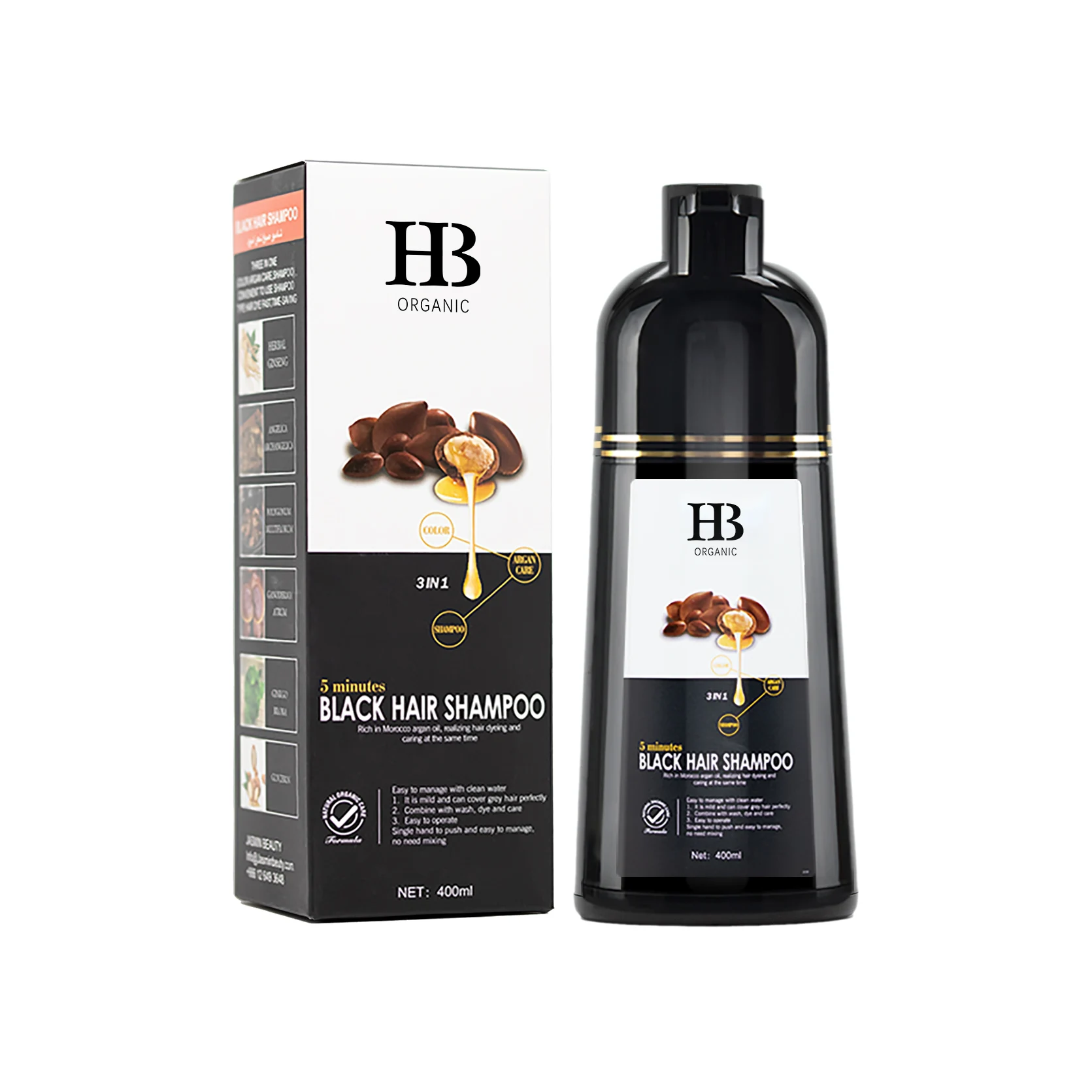 Wholesale HB Organic Black Hair Shampoo Argan Speedy Black Hair Dye Shampoo Magic Color Hair Shampoo For White To Black