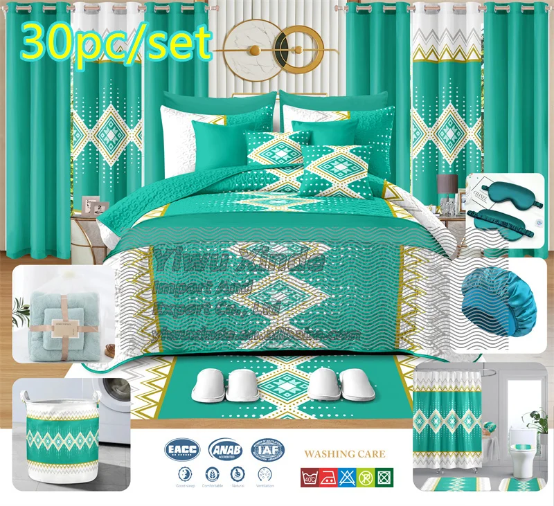 king size 30pcs bedspread for bed quilted sheet set with bathroom sets for all season luxury bedspread with curtains bedding set