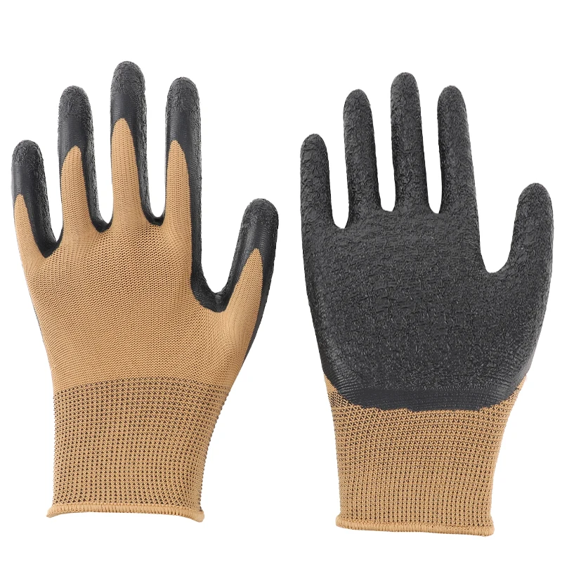 Factory wholesale cut plain knitted wrinkled latex coated machinery work protective knitted gloves