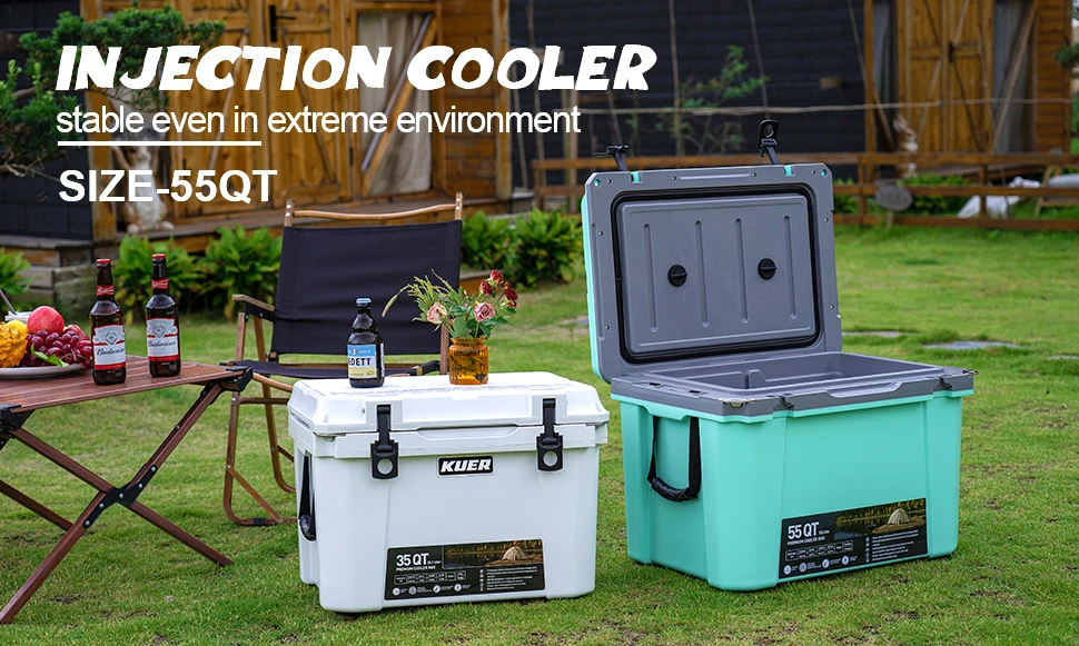 KUER plastic cooler box PP injection cooler box for outdoor fishing drinks 35/55QT