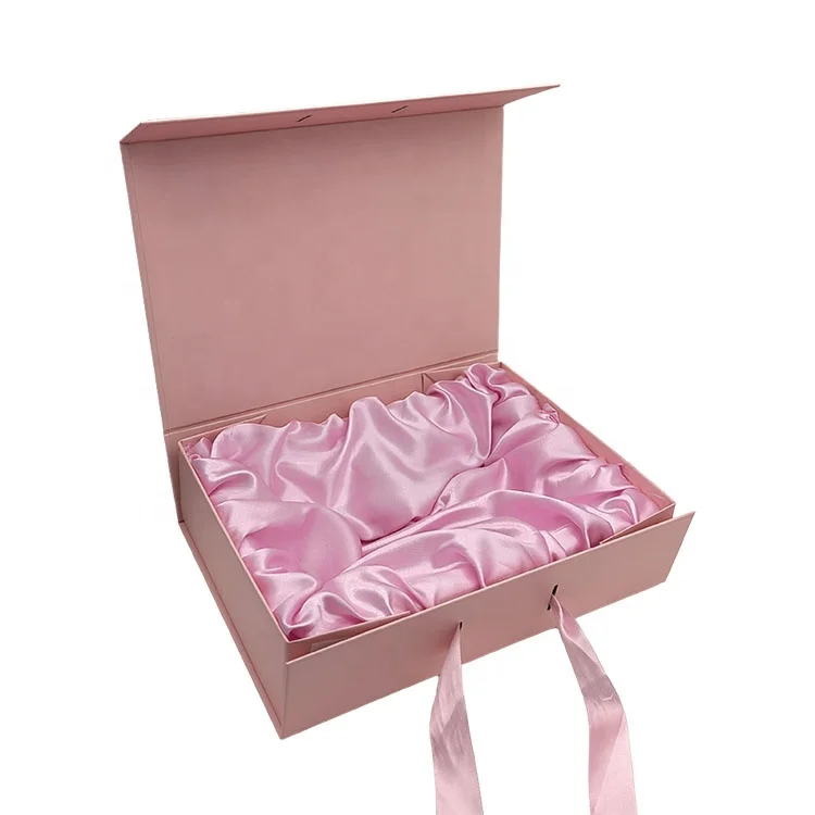 Popular paper satin gift box packaging custom weave hair boxes black folding magnetic wig packaging boxes luxury