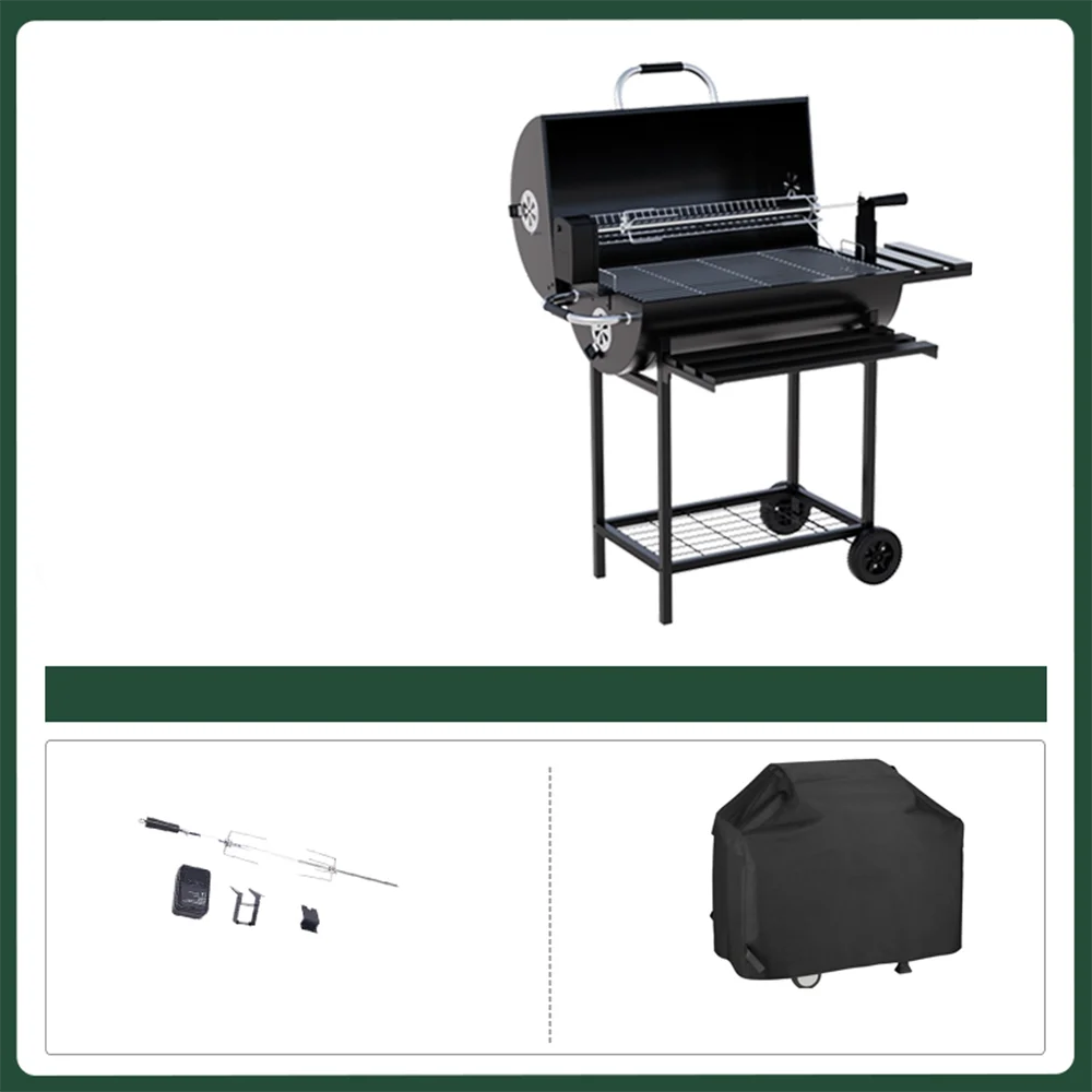 Grill BBQ Machine With Motor Grills,Camping Outdoor Kitchen Charcoal Trolley Barbecue Electric Stainless Steel/