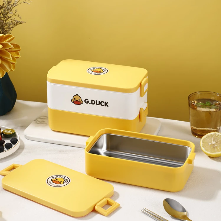 Kids bento box custom logo stackable insulated 2 layer thermal tiffin stainless lunch box