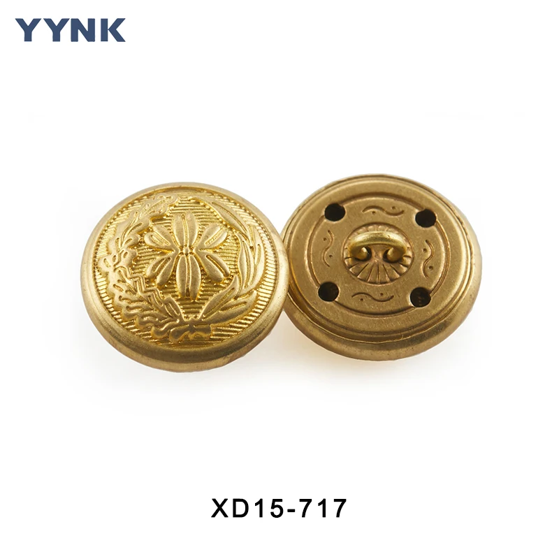 Professional Factory Quality Assurance Custom shape Embossed Gold Brass Shank Button for Uniform Clothing