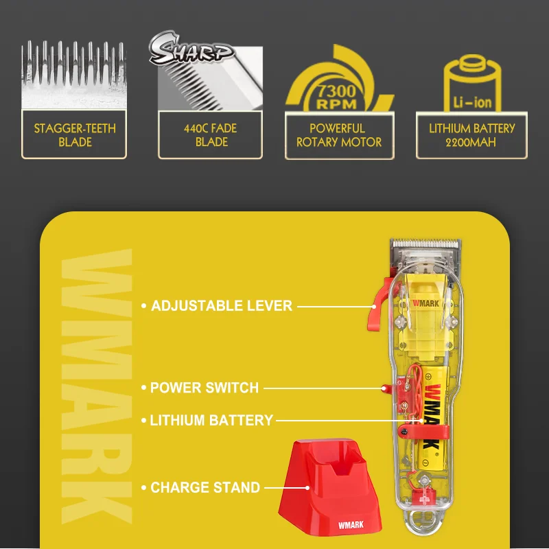 WMARK NG-108PRO RTS 7300RPM Special Rechargeable Electric Barber Mens Hair Clippers Cordless Hair Trimmers for Salon
