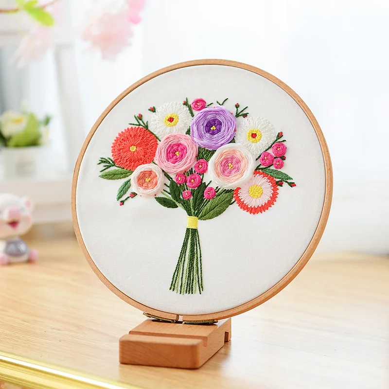 Flower Printed Pattern Wall Painting Art Needlework Handmade Sewing Craft Cross Stitch DIY Embroidery Kits Home Wall Decor
