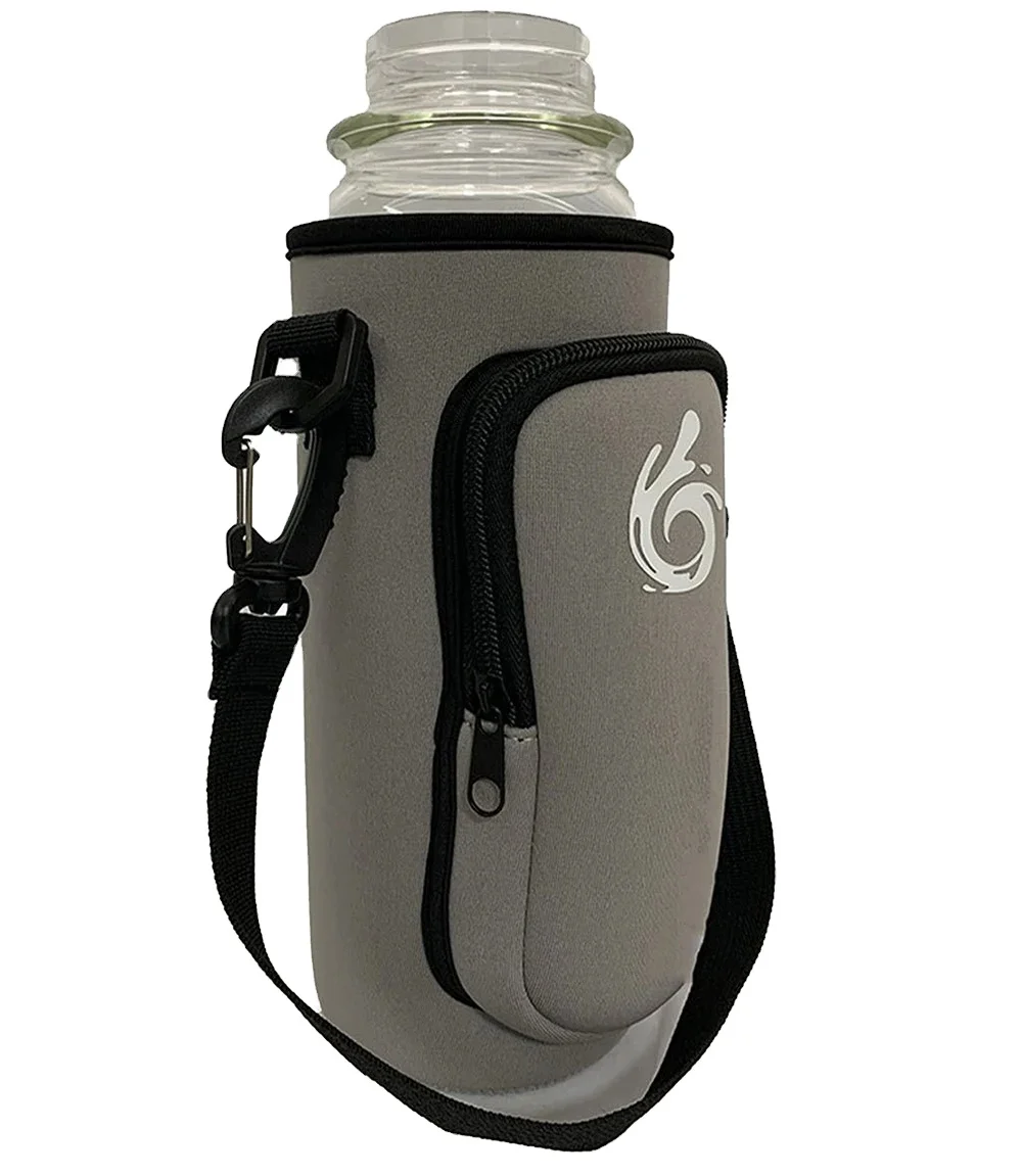 Adjustable strap neoprene water bottle carrier sleeve pouch cup holder sling bag with phone pocket