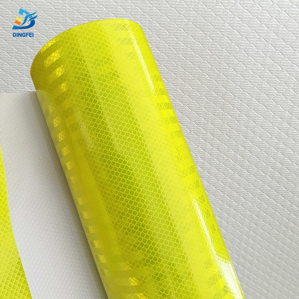 Fluorescent Yellow EN12899 RA Class RA2 Micro Prismatic Adhesive Reflective Sheeting with Mesh Backing