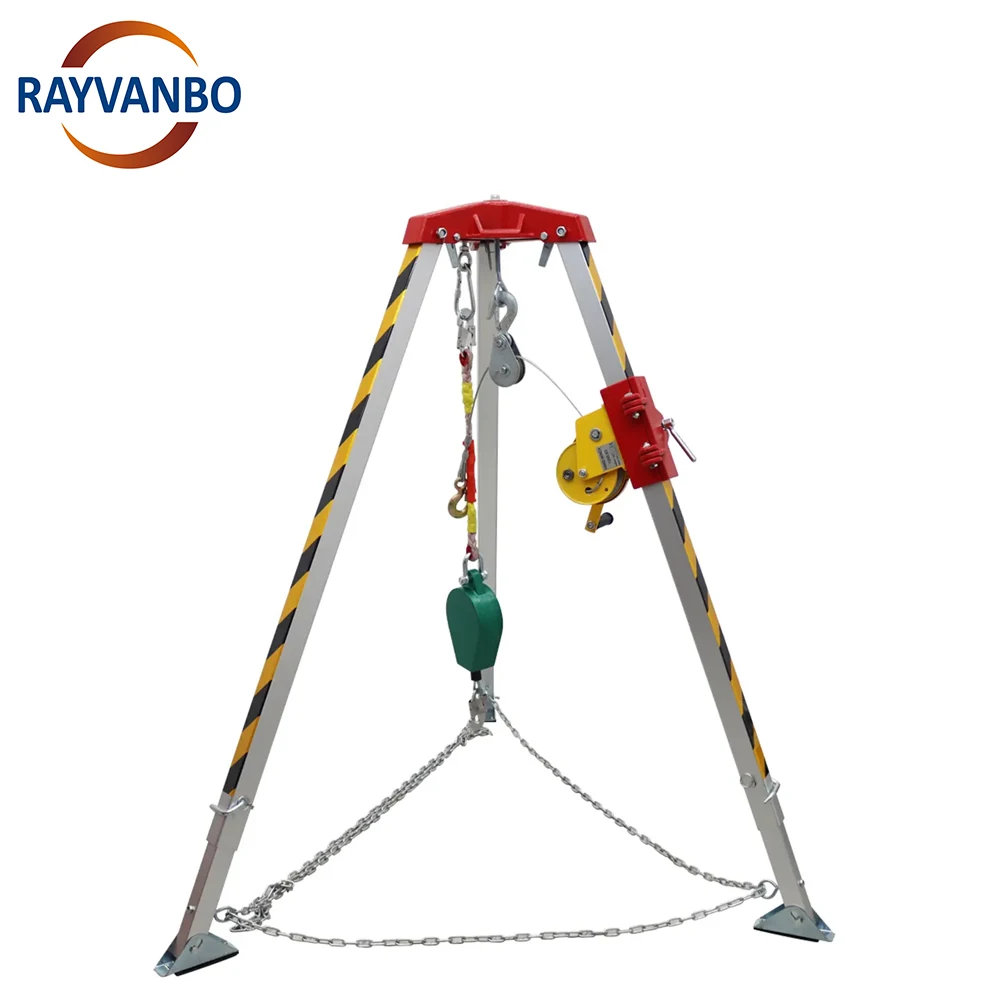 Aluminum tripod for fall protection and rescue at the bottom of the well