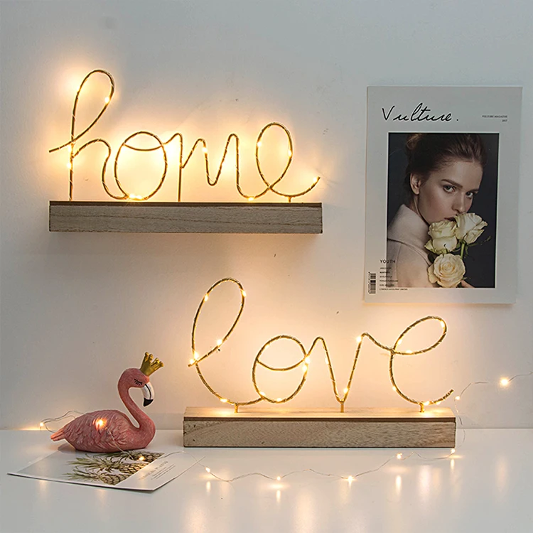 Home Decoration Letter Sign Metal Frame Night Light Alphabet Shaped Battery Operated Night Light For Fun Birthday Present