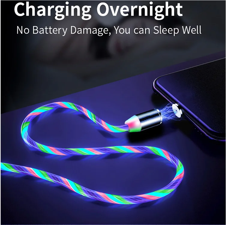 
2020 Best Seller LED Flowing Light Magnetic Charging Cable for Android Cellphone Fast Charging Micro USB Charger Data Cable Line 