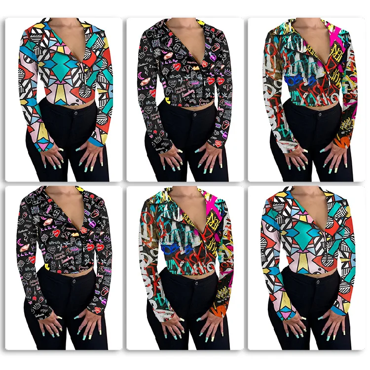 Foma Clothes Impressionism Love Pattern Womens Jacket And Coats Casual Crop Top Coat