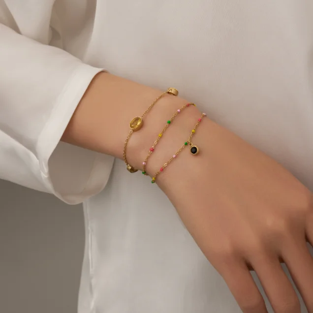 Trendy Design 2023 Beads Chain Zirconia Stones Double Layer 18k Gold Plated Stainless Steel Chain Bracelet for Women