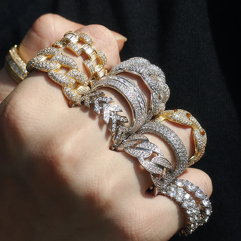 wholesale Custom Brass Cubic Zirconia men Ring Iced Out Cz 18k Gold Plated moissanite Diamond Jewelry cuban hip hop ring for men