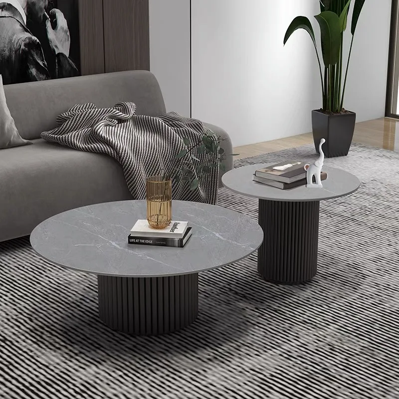 Light luxury round rock slab table side table combination modern minimalist designer special-shaped round Nordic coffee table