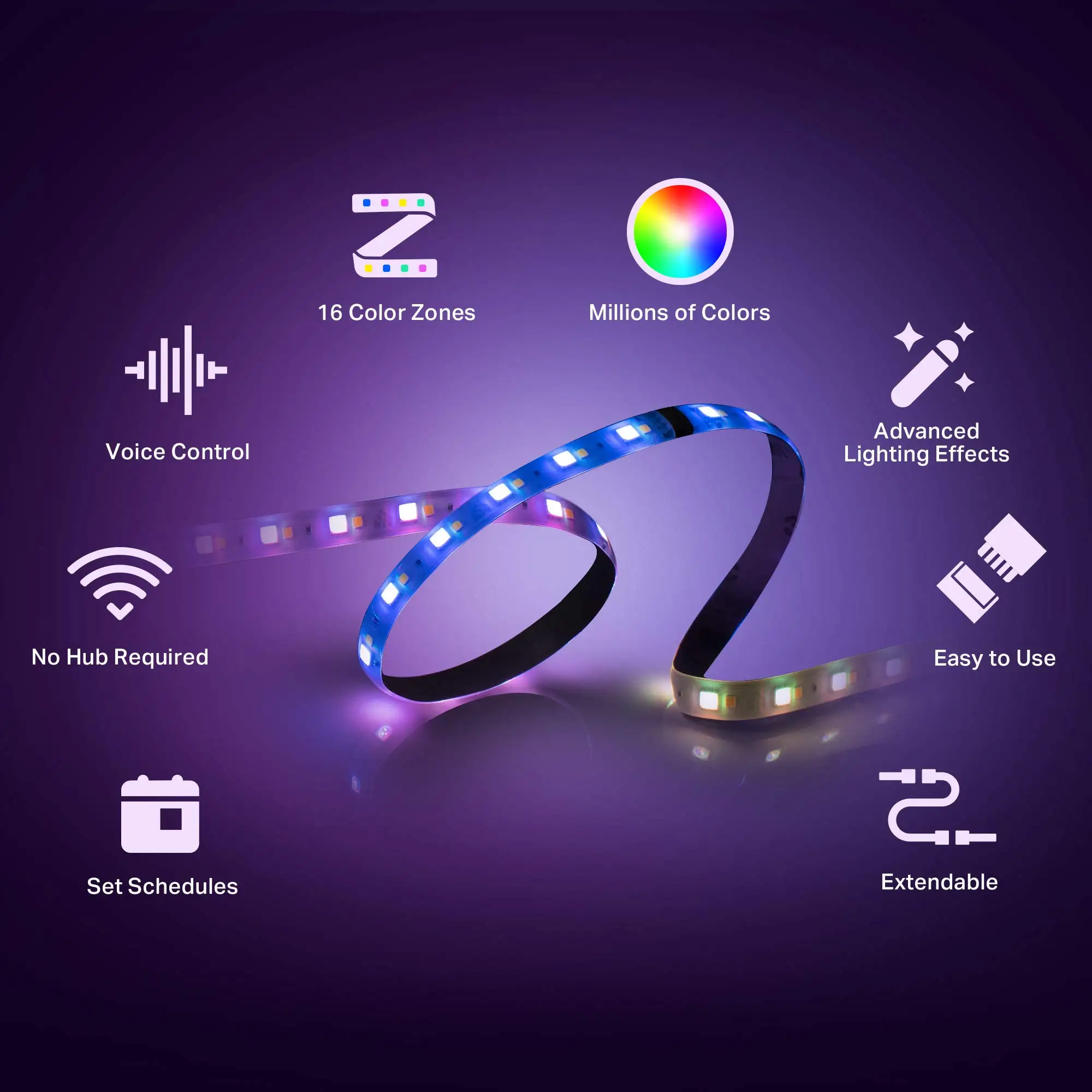 Smart Strip Light Wi-Fi LED Lights Work Smart Home Lights LED 16 Color 6.6ft Smart Segmented Control Multiple Scenes