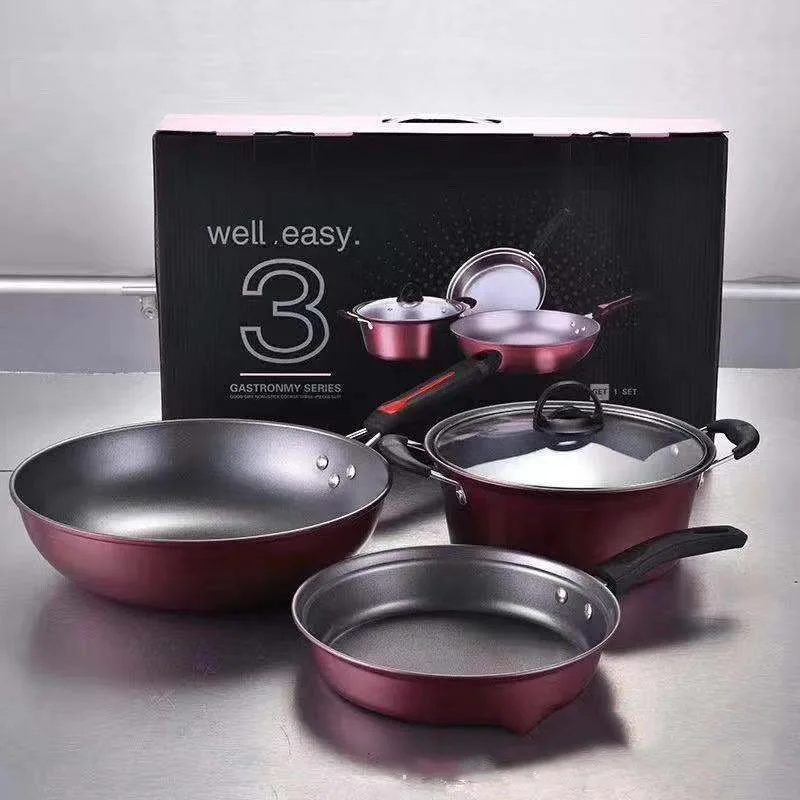 Frying pan set non-stick pan, cast iron frying pan, soup pot three-piece induction cooker available