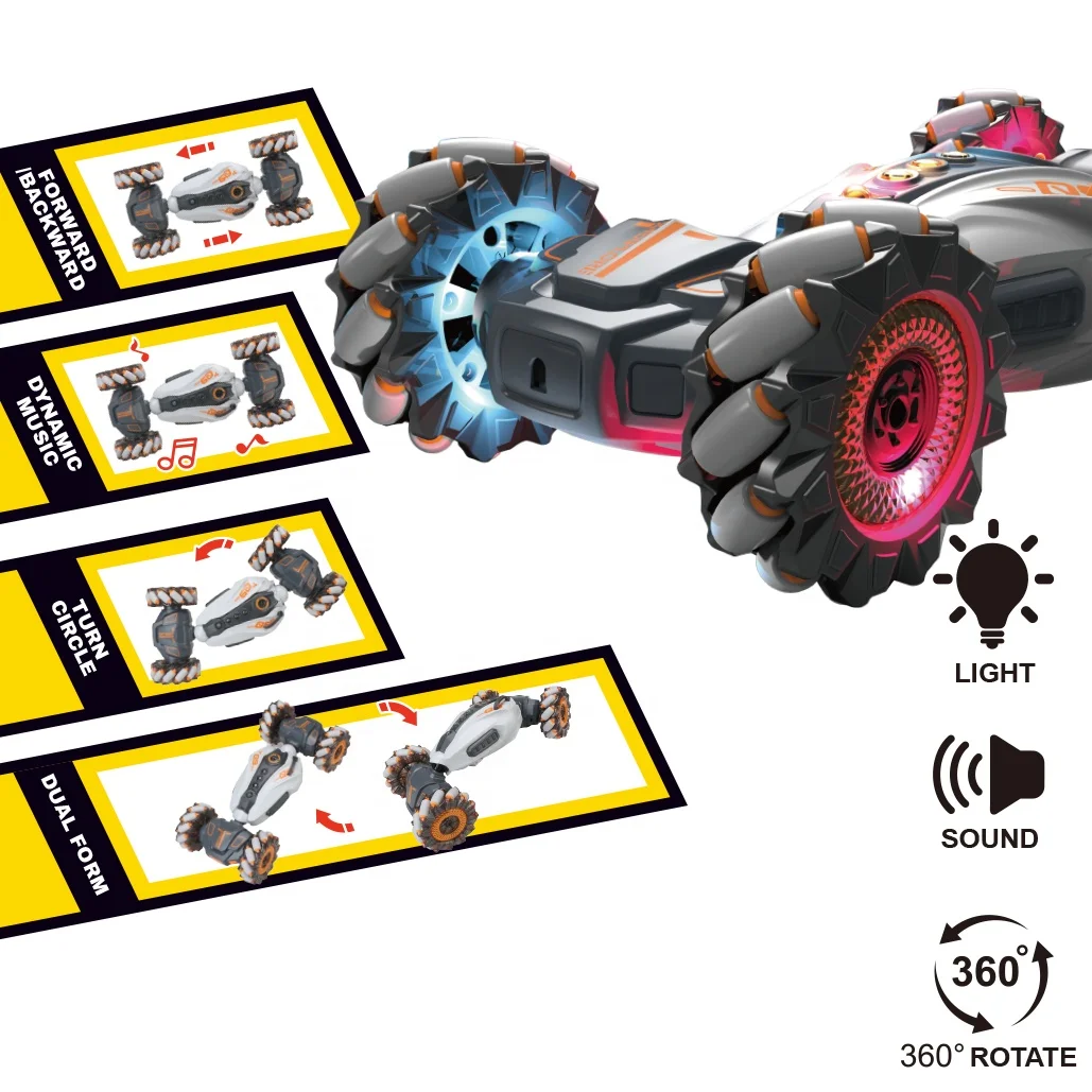 2.4GHz Double-Sided RC Vehicle 360 Degree Spins w/ Lights & Sound Kids Stunt Car All-Round Drifting Tires Outdoor Toy Play