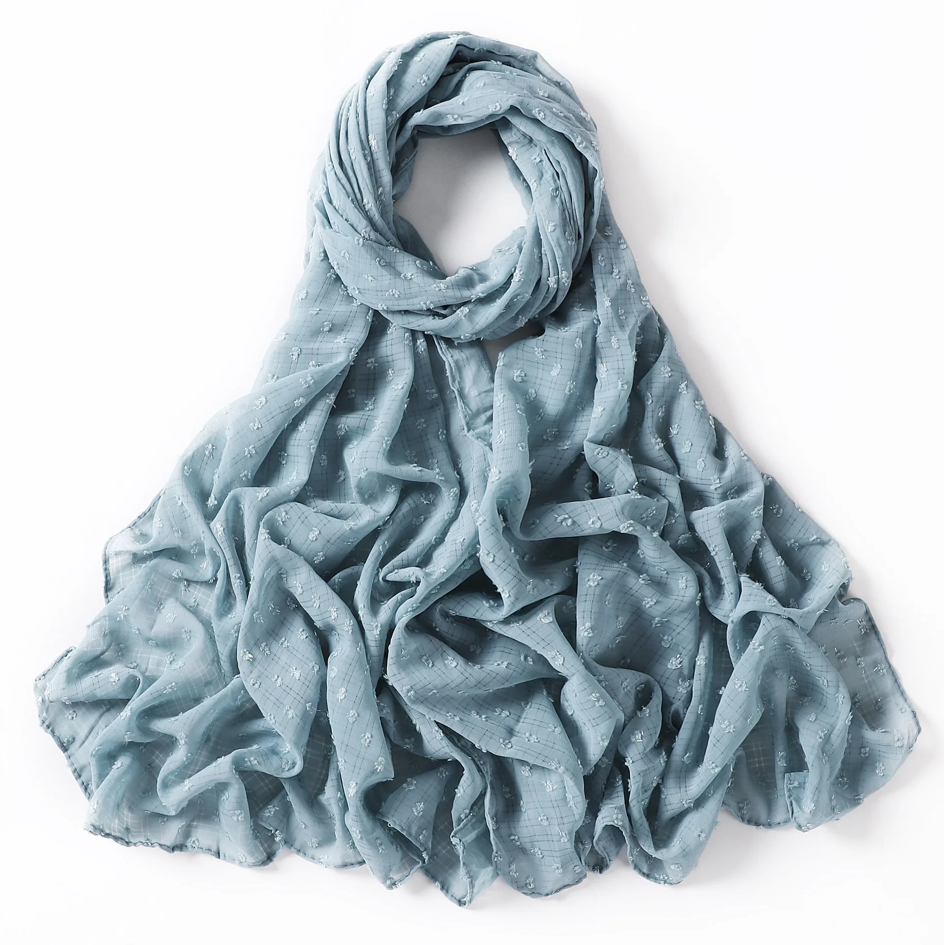 Wholesale Premium Plain Tudung Malaysia Checks Pom Pom Bubble Crepe Shawl Heavy Chiffon Hijab Scarfs