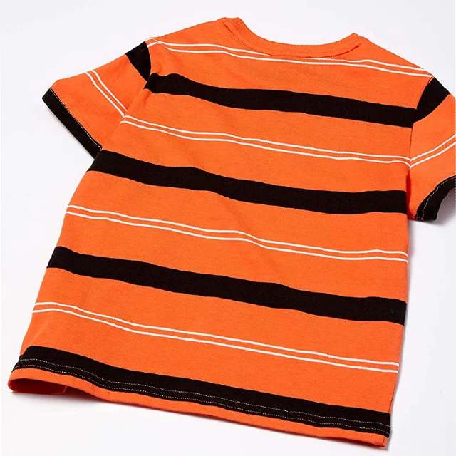 New Fashion Boy Children Summer Clothing Yarn Dyed Striped Boys High Quality Round Neck Short Sleeve T Shirt