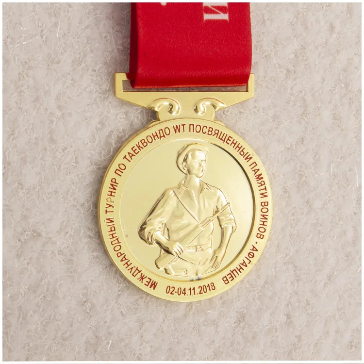 OEM design sport medal hanger custom made award gold taekwondo medals with red ribbon