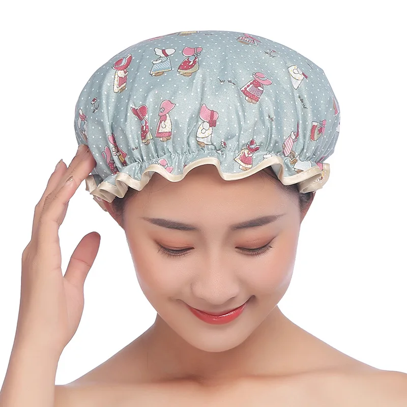 2022 new adult female printed shower cap PEVA double layer waterproof shower OEM customized shower cap
