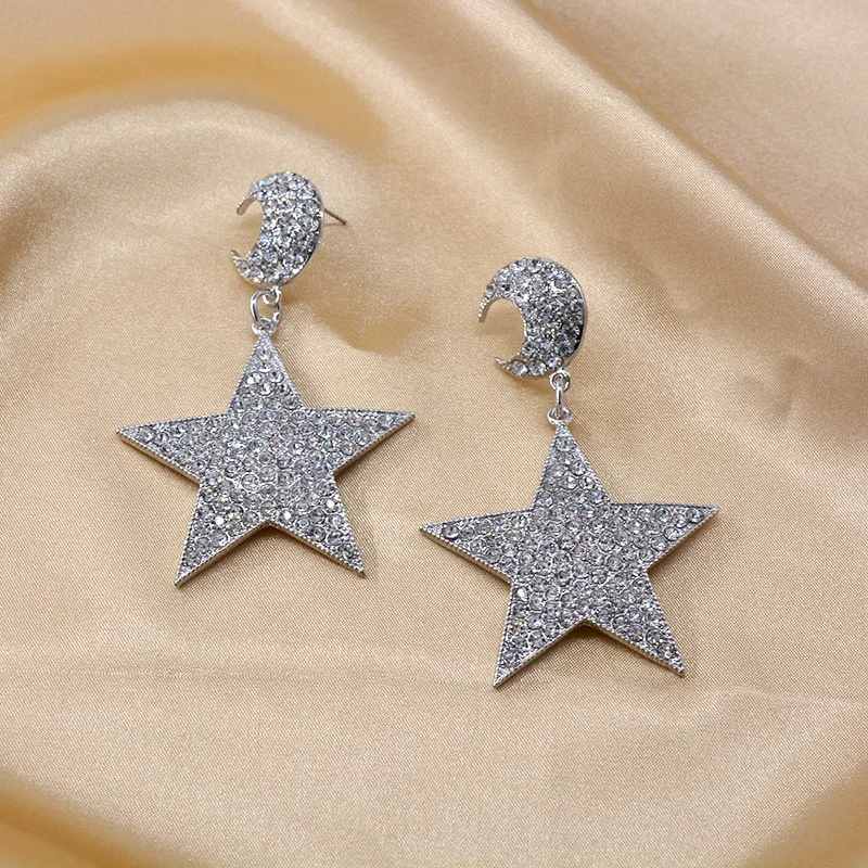 2025 Wholesale Popular Womens Shiny Silver Star Big Cubic Zirconia Studs Earrings Earrings Fashion Party Jewelry