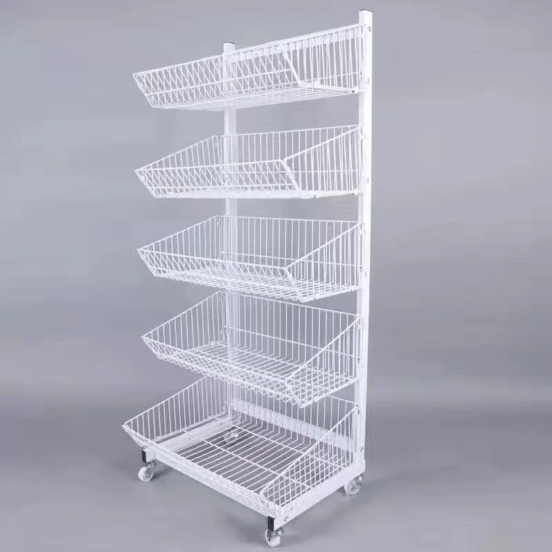 CUSTOMIZED METAL BASKET DISPLAY SHELF WITH WHEELS FOR RETAIL STORE