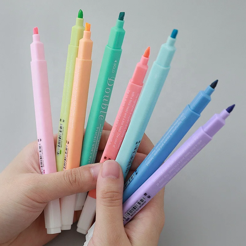 Double headed candy colored fluorescent pen, 12 color set, color fluorescent marking for key students,highlighter