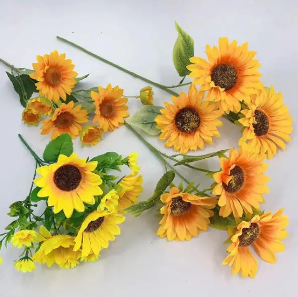 Wholesale multi-sizes Artificial sunflowers single Yellow Flower Bouquet small large Artificial Sunflower For Outdoors Decor