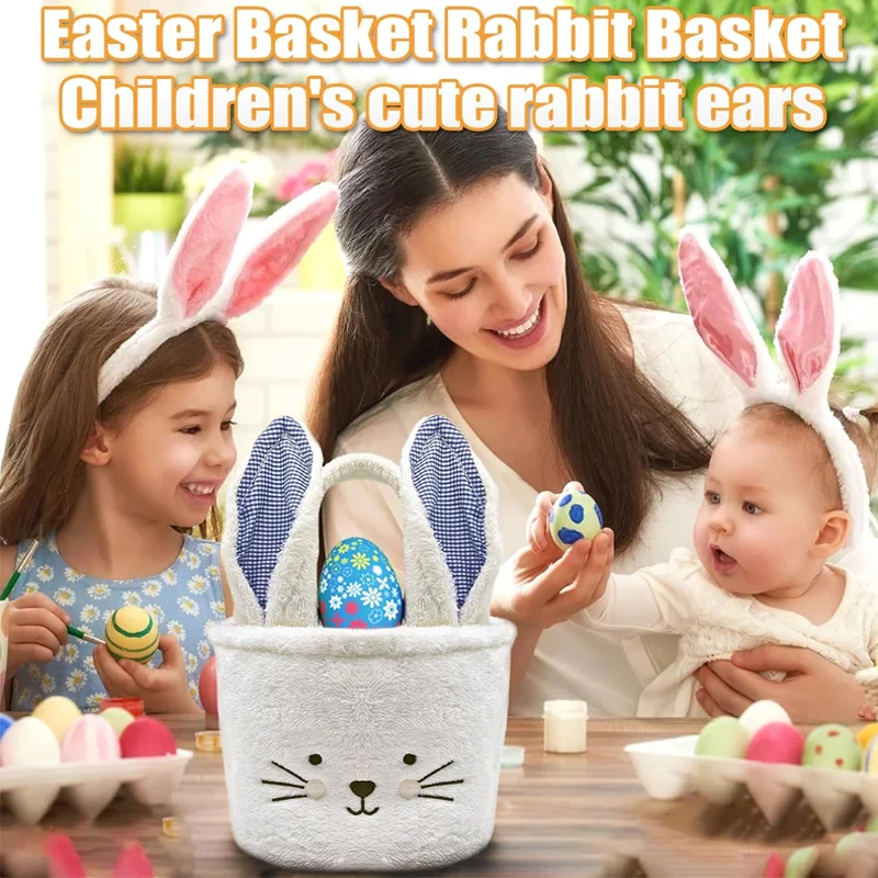 2024 Wholesale Bunny Storage Baskets Bucket Chevron Carrying Eggs Bag Festival Gift Glitter Easter Basket handbag