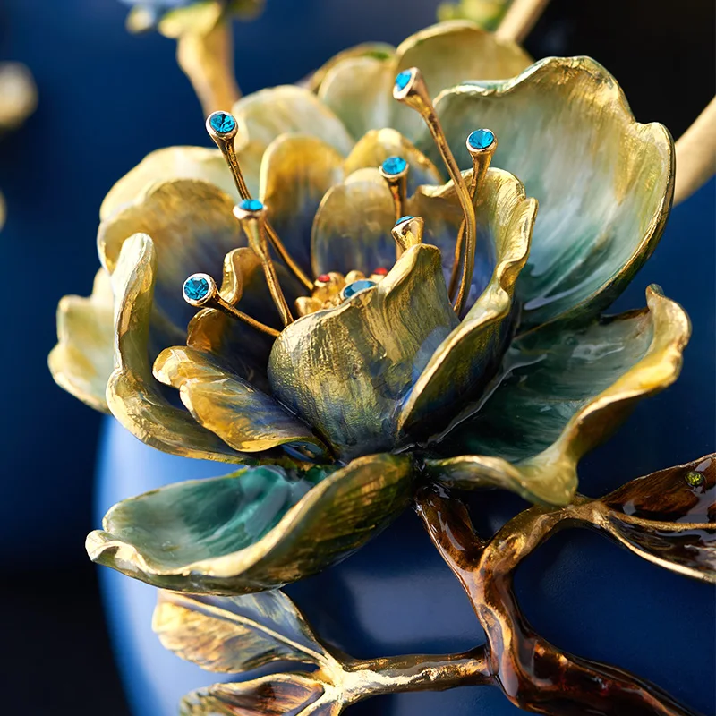 RORO Vase flower wholesale tabletop desk decorative ceramic porcelain blue round shape flower vase for living room office decors