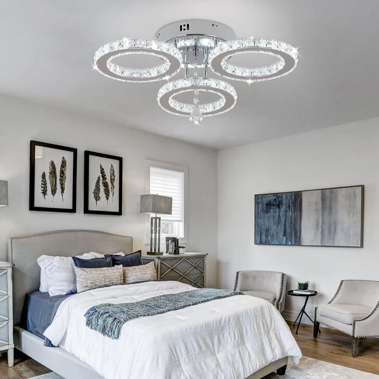 Modern Nordic Decorative 3 Ring K9 Hanging Light Crystal Chandeliers Ceiling Luxury Pendant Light Fixture