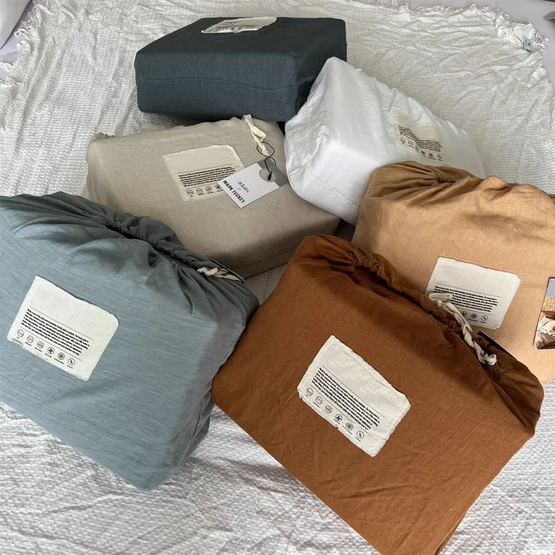 Eco-friendly Cotton linen Ruffled Sheets nature pure linen Ruffle Bedding set for Home hotel