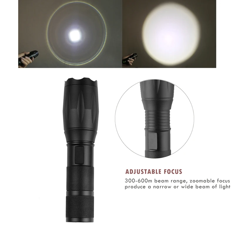 Portable Adjustable and Zoom LED Flashlight for Camping,T6 LED Zoomable and Focus Tactical Flashlight