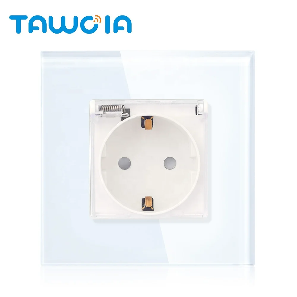 TAWOIA 86MM Size Mechanical Germany Socket 4.0mm Glass Frame Modern European Waterproof Socket With Cover
