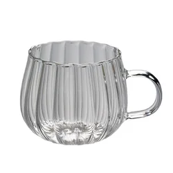 350ml Coffee Glass Mug Ripple Heat Resistant Drinkware Cup Frosted Clear Coffee Glass Cup With Handle