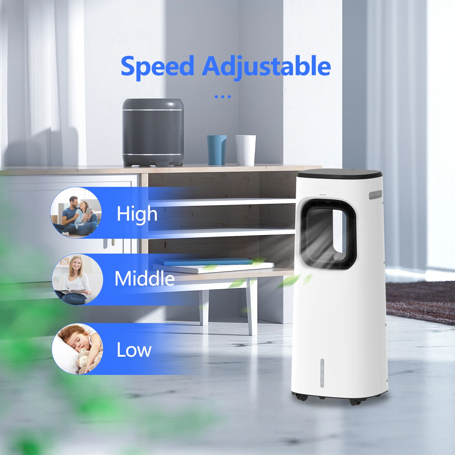 Household Tower Air Cooler Fan with Wheels Water Cooling Humidifier Water Mist Cooling Remote Control