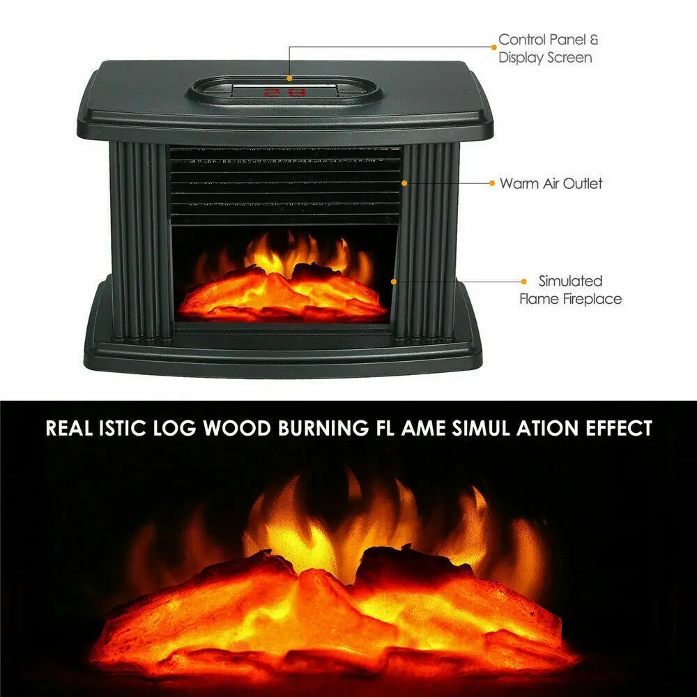 Portable Electric Fireplace LED light 1000W Mini Size Flame Heater Indoor Small Tabletop Fireplace